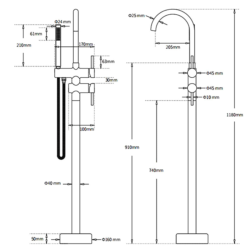 WELS Brushed Nickel Stainless Steel Free Standing Mixer Faucet Tap Spout Handset