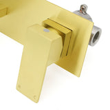 Brushed Gold Square Wall Mount Basin Mixer Laundry Vanity Tap Spout Faucet Set