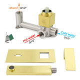 Brushed Gold Square Wall Mount Basin Mixer Laundry Vanity Tap Spout Faucet Set