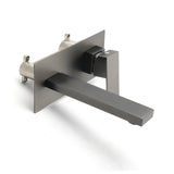 WELS Gun Metal Square Wall Mount Basin Mixer Laundry Vanity Tap Spout Faucet Set