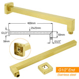 WELS Brushed Gold 10" Square Thin Rain Shower Head 400mm Straight Wall Arm Set