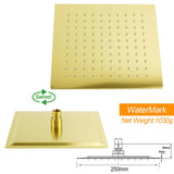 WELS Brushed Gold 10" Square Thin Rain Shower Head 400mm Straight Wall Arm Set