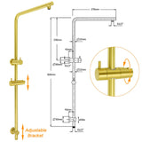 WELS Brushed Gold 2in1 Shower Large Round 12" Rain Head Handheld Silde Wall Rail Arm Twin Taps