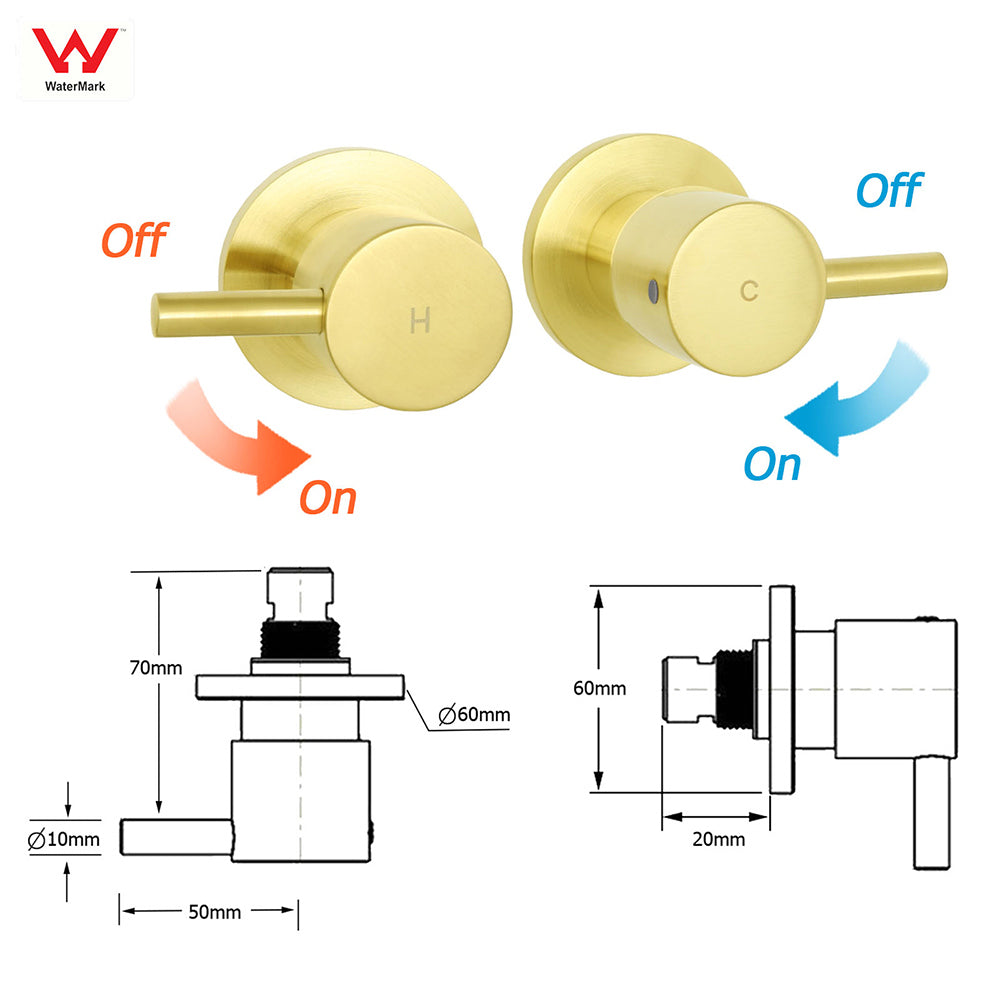 WELS Brushed Gold 2in1 Shower Large Round 12" Rain Head Handheld Silde Wall Rail Arm Twin Taps
