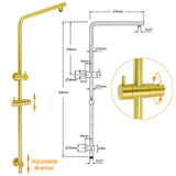 Brushed Gold 2in1 Shower Set 8" Round Head Stainless Steel Handheld Sliding Rail Arm + Twin Taps