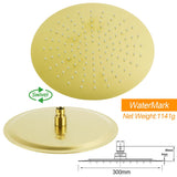 WELS Brushed Gold Twin Shower Large Round 12" Rain Head Metal Handheld Silde Wall Rail New Luxury Mixer