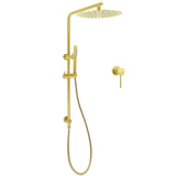 Brushed Gold Twin Shower Large Round 12" Rain Head Handheld Rose Silde Wall Rail Arm Small Face Mixer
