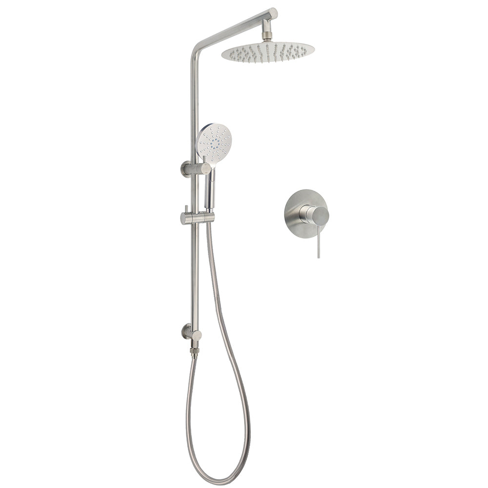 WELS Brushed Nickel Dual Shower Set Sliding Rail Arm 8" Round Head Handheld Mixer