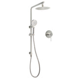 WELS Brushed Nickel Dual Shower Set Sliding Rail Arm 8" Round Head Handheld Mixer
