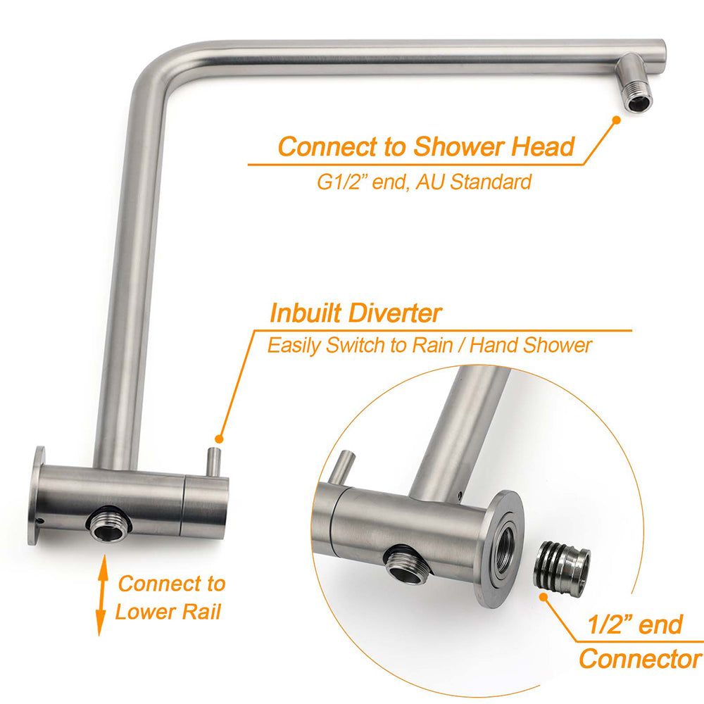 WELS Brushed Nickel Dual Shower Set Sliding Rail Arm 8" Round Head Handheld Mixer