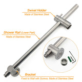 WELS Brushed Nickel Dual Shower Set Sliding Rail Arm 8" Round Head Handheld Mixer