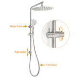 Brushed Nickel Dual Shower Set Sliding Rail Arm 12" Round Head Handheld Wall Mixer Valve