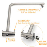 Brushed Nickel 2in1 Shower Set Sliding Rail Arm 8" Round Head Stainless Steel Handheld Twin Taps Valve