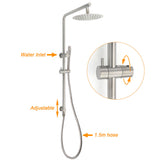 WELS Brushed Nickel Dual Shower Set Sliding Rail Arm 8" Round Head Metal Handheld Wall Mixer