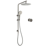 WELS Gun Metal Round 10" Twin Shower Head 3 Modes Handheld Slide Rail Arm Diverter Mixer Set