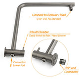WELS Gun Metal Round 10" Twin Shower Head 3 Modes Handheld Slide Rail Arm Diverter Mixer Set