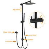 Matt Black Round Dual Shower Set 10" Rain Head Metal Handheld Sliding Rail Arm Twin Taps