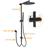 WELS Matt Black Twin Round 12" Shower Head Set Metal Handheld Flexible Rail Wall Arm Mixer