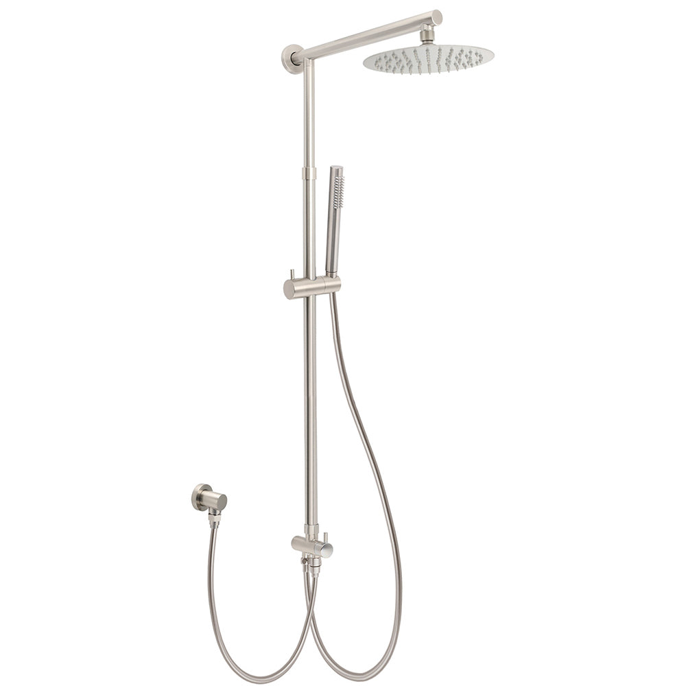Brushed Nickel 2in1 Round 8inch Stainless Steel Rain Head Shower Handheld Sliding Rail Arm Set