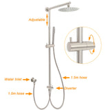 Brushed Nickel Round 8" Rain Head Shower Stainless Steel Handheld Sliding Rail Arm Chrome Set + Twin Taps