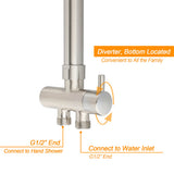 Brushed Nickel Round 8" Rain Head Shower Stainless Steel Handheld Sliding Rail Arm Chrome Set + Twin Taps
