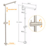 Brushed Nickel Dual Round 12" Stainless Steel Rain Shower Head Metal Handheld Sliding Rail Arm Set