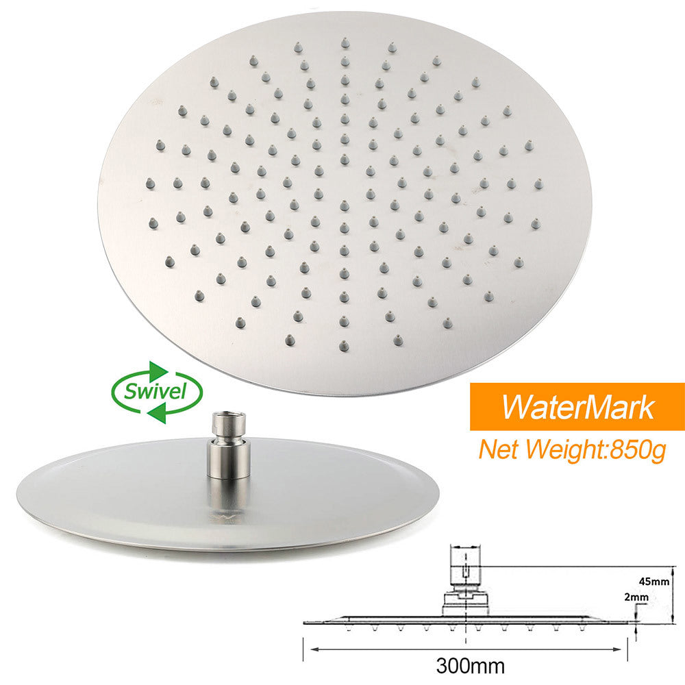 Brushed Nickel Dual Round 12" Stainless Steel Rain Shower Head Metal Handheld Sliding Rail Arm Set