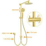 WELS Brushed Gold Twin Shower 8" Round Head Set 3 Mode Handheld Rose Sliding Rail Arm