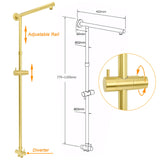 WELS Brushed Gold Twin Shower 8" Round Head Set 3 Mode Handheld Rose Sliding Rail Arm