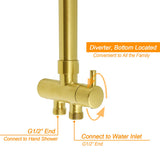 WELS Brushed Gold Twin Shower 8" Round Head Set 3 Mode Handheld Rose Sliding Rail Arm