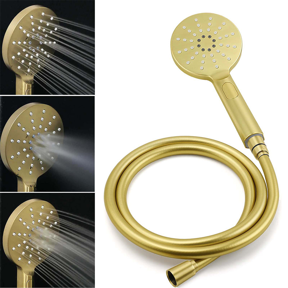 WELS Brushed Gold Twin Shower 8" Round Head Set 3 Mode Handheld Rose Sliding Rail Arm