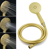 WELS Brushed Gold Twin Shower 8" Round Head Set 3 Mode Handheld Rose Sliding Rail Arm