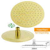WELS Brushed Gold Twin Shower 8" Round Head Set 3 Mode Handheld Rose Sliding Rail Arm
