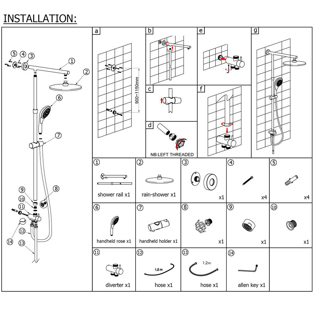 WELS Brushed Gold Twin Shower 8" Round Head Set 3 Mode Handheld Rose Sliding Rail Arm