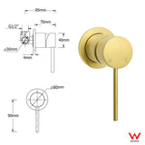 WELS Brushed Gold Shower 8" Round Head 3 Mode Handheld Rose Sliding Rail Mixer Dual Set