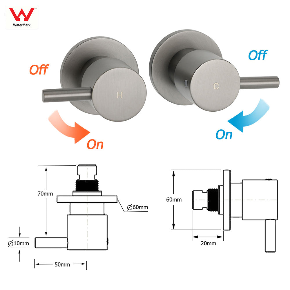 WELS Gun Metal 2in1 Round Shower 10" Rain Head 3 Mode Handheld Sliding Rail Twin Taps Set