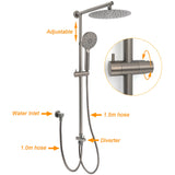WELS Gun Metal Dual Round Shower 10" Rain Head 3 Mode Handheld Sliding Rail Arm Mixer Set