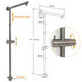 WELS Gun Metal 2in1 Round Shower 10" Rain Head Stngle Mode Handheld Sliding Rail Arm Mixer Set