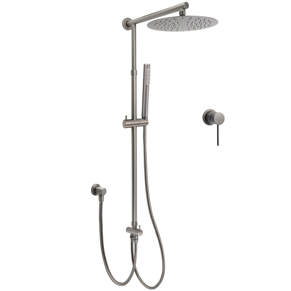 WELS Gun Metal 2in1 Round Shower Set 10" Rain Head Metal Handheld Sliding Rail Small Face Mixer