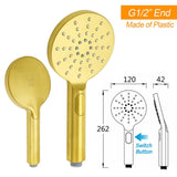 WELS Brushed Gold Twin Shower 8" Round Head Set Single Mode Handheld Rose Sliding Rail Arm
