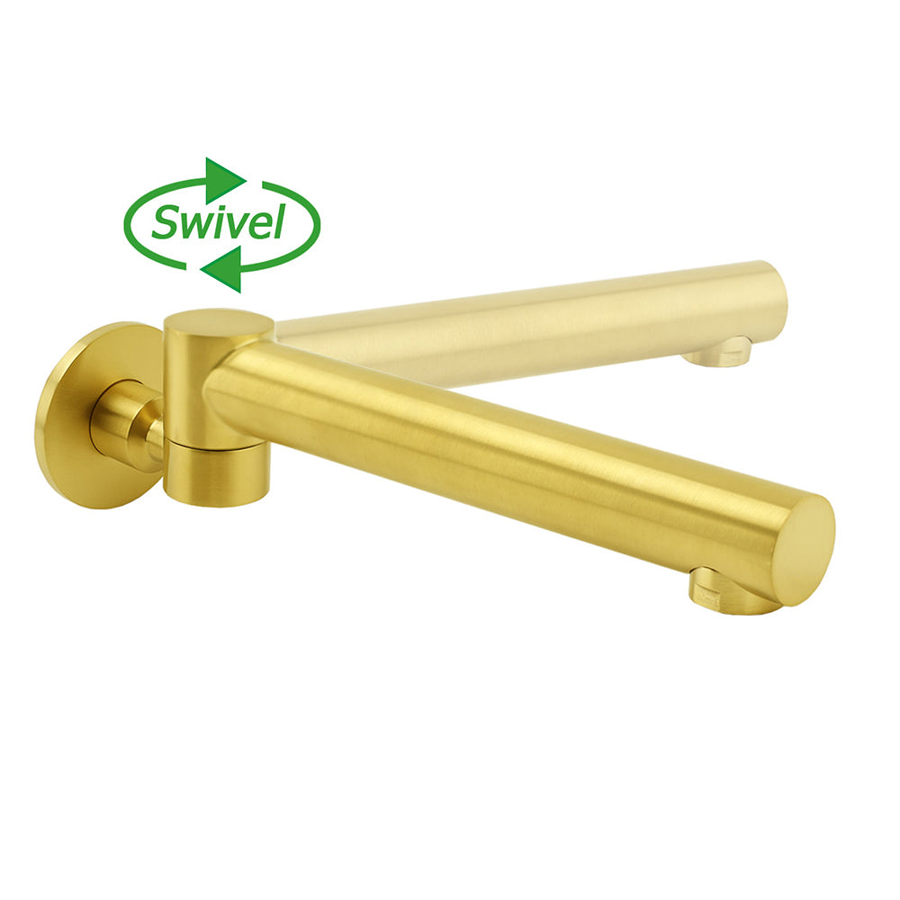 Brushed Gold Round Basin Wall Mounted Faucet Outlet Swivel Bathtub Stainless Steel Spout
