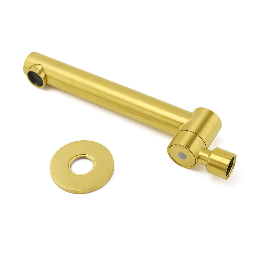 Brushed Gold Round Basin Wall Mounted Faucet Outlet Swivel Bathtub Stainless Steel Spout