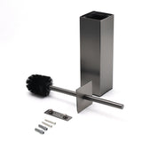 Bathroom Gun Metal Grey Square Toilet Brush 304 Stainless Steel Holder Cup Kit