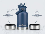 Pawstock 3-in-1 Insulated Dog Water Bottle with Dual Bowls – 1L Stainless Steel Travel Bottle - Navy