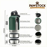 Pawstock 3-in-1 Insulated Dog Water Bottle with Dual Bowls – 1L Stainless Steel Travel Bottle - Navy