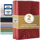 2000TC Hotel Quality Fitted Sheets - 2 Piece Fitted Sheets  -Breathable Bedding - Wrinkle, Fade, Stain Resistant- 16inch/40cm Deep Pocket Fitted Bed Sheets-Wrinkle and Fade Resistant,(Red,King)