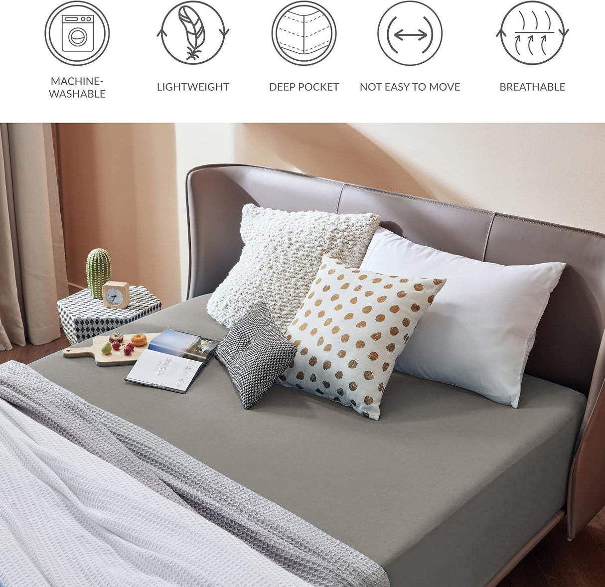 2000TC Hotel Quality Fitted Sheets - 2 Piece Fitted Sheets  -Breathable Bedding - Wrinkle, Fade, Stain Resistant- 16inch/40cm Deep Pocket Fitted Bed Sheets-Wrinkle and Fade Resistant,(Grey,King Single)