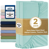 2000TC Hotel Quality Fitted Sheets - 2 Piece Fitted Sheets  -Breathable Bedding - Wrinkle, Fade, Stain Resistant- 16inch/40cm Deep Pocket Fitted Bed Sheets-Wrinkle and Fade Resistant,(Ice blue,Queen)