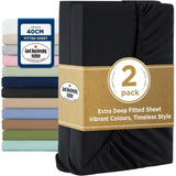 2000TC Hotel Quality Fitted Sheets - 2 Piece Fitted Sheets  -Breathable Bedding - Wrinkle, Fade, Stain Resistant- 16inch/40cm Deep Pocket Fitted Bed Sheets-Wrinkle and Fade Resistant,(Black,Single)