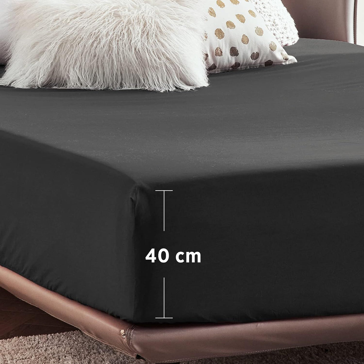 2000TC Hotel Quality Fitted Sheets - 2 Piece Fitted Sheets  -Breathable Bedding - Wrinkle, Fade, Stain Resistant- 16inch/40cm Deep Pocket Fitted Bed Sheets-Wrinkle and Fade Resistant,(Black,Single)
